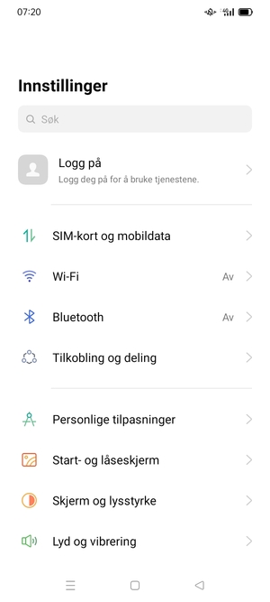 Velg SIM-kort og mobildata