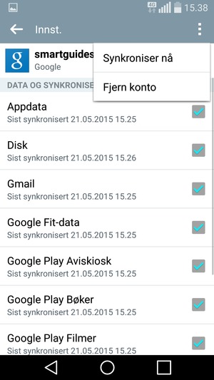 Velg menyknappen og velg Synkroniser nå