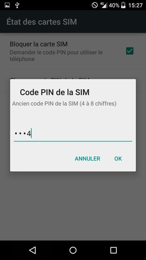 Saisissez votre Ancien code PIN de la SIM et sélectionnez OK