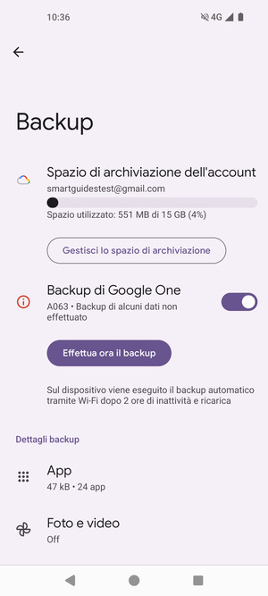 Seleziona Spazio di archivazione dell'account