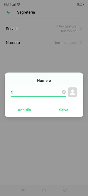 Inserisci Numero segreteria e seleziona Salva