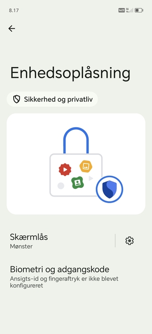 Din telefon er nu sikret med en skærmlås