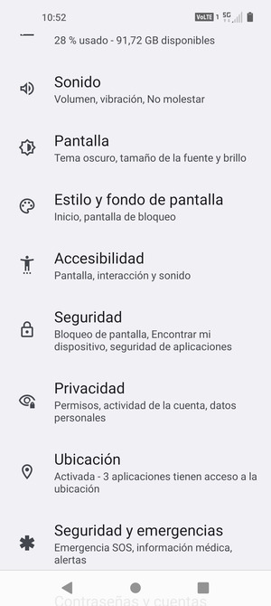 Desplácese y seleccione Seguridad
