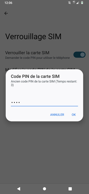 Saisissez votre Ancien code PIN de la carte SIM et sélectionnez OK