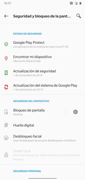 Para activar su bloqueo de pantalla, vaya al menú Seguridad y bloqueo de la pantalla y seleccione Bloqueo de pantalla