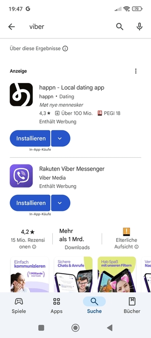 Wählen Sie die App
