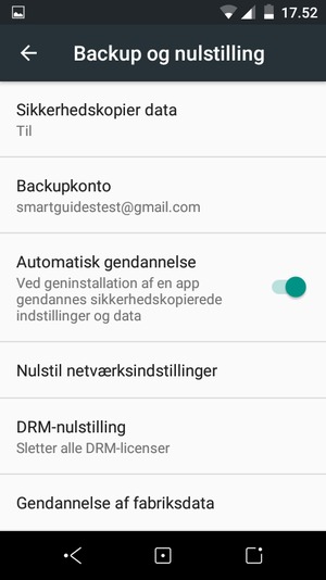 Vælg Backupkonto