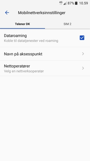 Slå Data roaming på eller av