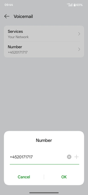 Enter the Voicemail number and select OK