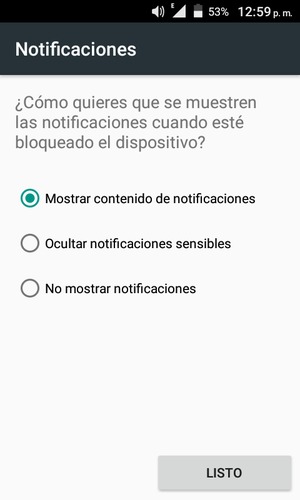 Seleccione la opción deseada y seleccione LISTO