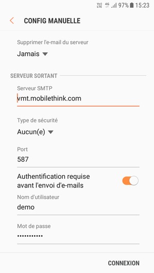 Faites défiler vers le bas et saisissez l'adresse du serveur sortant