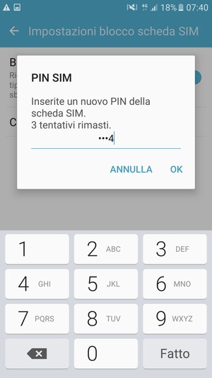 Inserisci Nuovo PIN della scheda SIM e seleziona OK