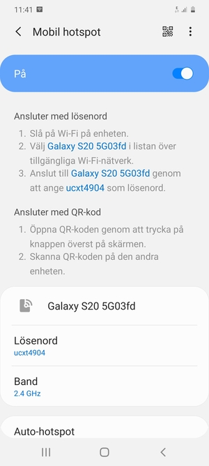 Din telefon har nu ställts in för att kunna användas som ett modem