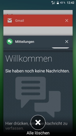 Wählen Sie Alle löschen, um alle laufende Apps zu schließen