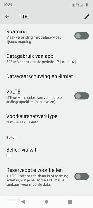Scroll naar en selecteer Voorkeursnetwerktype