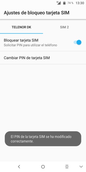 Su PIN de la tarjeta SIM ha sido cambiado