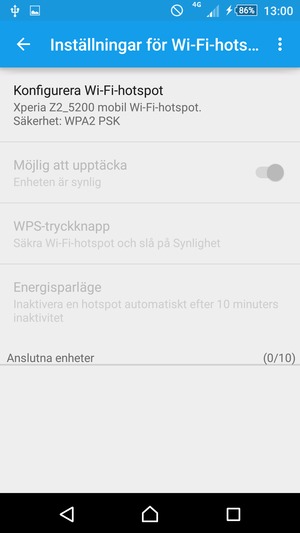 Välj Konfigurera Wi-Fi-hotspot