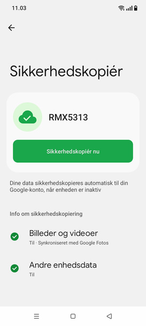 Vælg Sikkerhedskopiér nu
