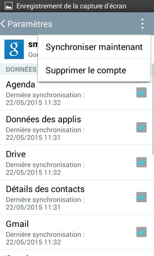 Sélectionnez le bouton du Menu puis Synchroniser maintenant
