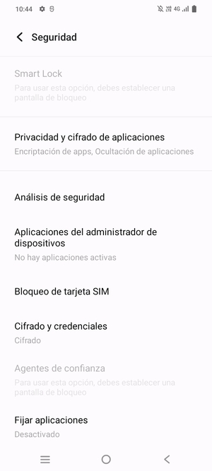 Para cambiar el PIN de la tarjeta SIM, desplácese y seleccione  Bloqueo de tarjeta SIM
