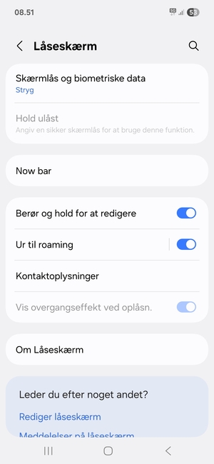 Vælg Skærmlås og biometriske data