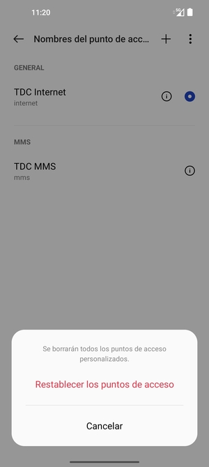 Seleccione Restablecer los puntos de acceso