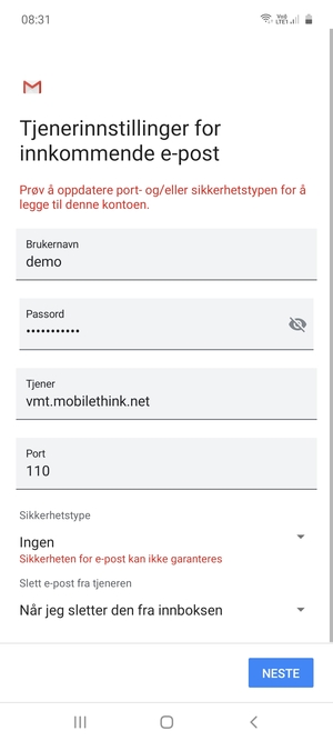 Velg NESTE