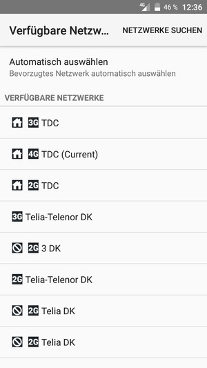 Wählen Sie einen Netzbetreiber von der Liste