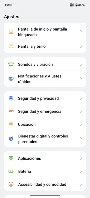 Desplácese y seleccione Seguridad y privacidad