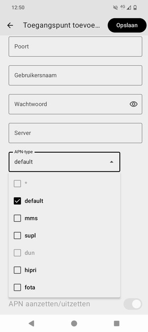 Zorg ervoor dat default geselecteerd is
