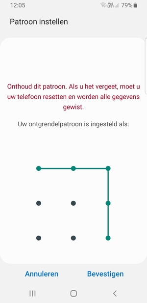 Teken het ontgrendelingspatroon nogmaals en selecteer Bevestigen