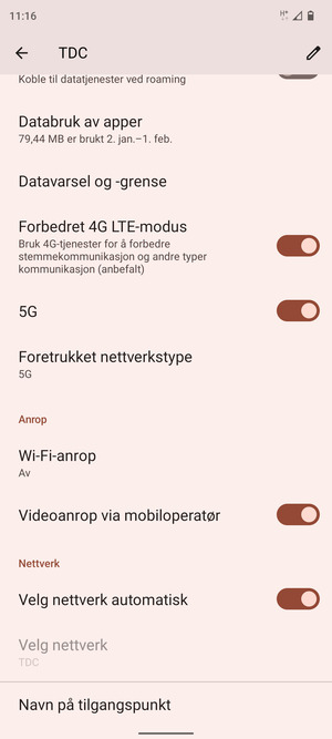 For å bytte nettverk hvis det oppstår nettverksproblemer, slå av Velg nettverk automatisk