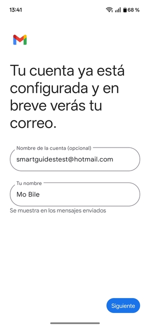 Déle a su cuenta un nombre y escriba su nombre. Seleccione Siguiente