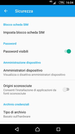Per cambiare il PIN della scheda SIM, torna al menu Sicurezza, scorri fino a Imposta blocco scheda SIM e seleziona questa opzione