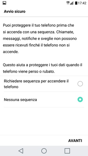 Seleziona la tua opzione preferita e poi AVANTI