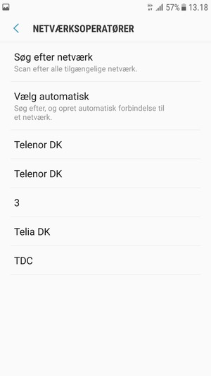 Vælg en netværksudbyder fra listen