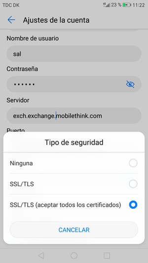 Seleccione SSL/TLS (aceptar todos los certificados)