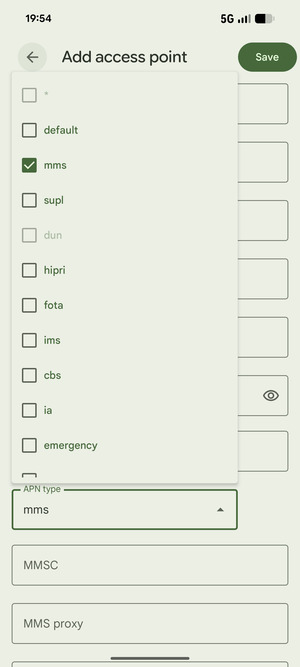 Check the mms checkbox