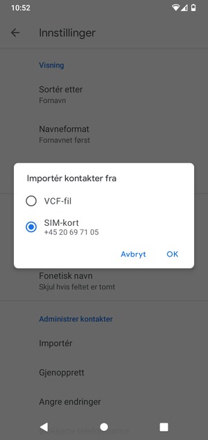 Velg SIM-kort og OK