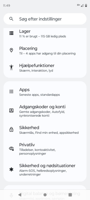 Scroll til og vælg Adgangskoder og konti