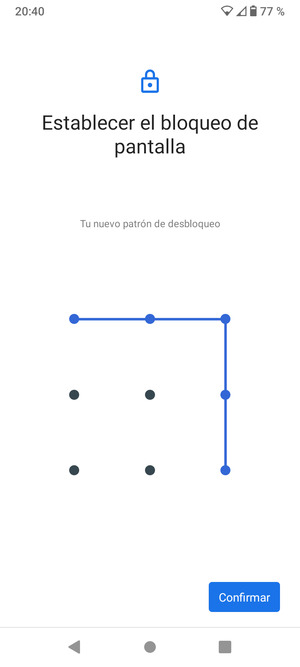 Dibuje de nuevo el patrón de desbloqueo y seleccione Confirmar