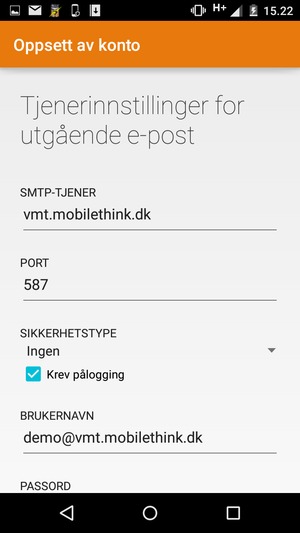 Skriv inn utgående serveradresse