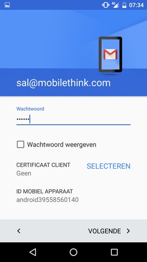 Voer uw wachtwoord in en selecteer VOLGENDE
