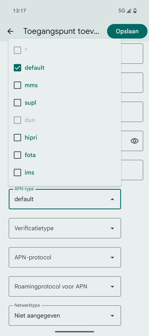 Zorg ervoor dat default geselecteerd is