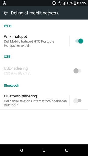 Din telefon er nu sat op til brug som modem