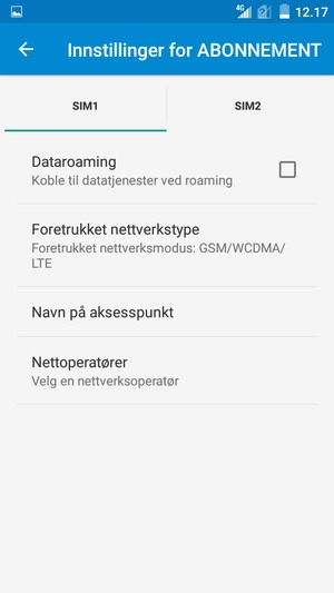 Velg SIM-kort og velg Foretrukket nettverkstype