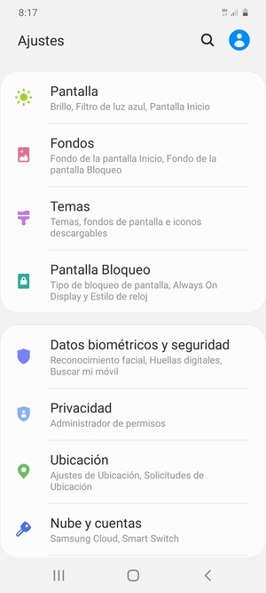 Desplácese y seleccione Datos biométricos y seguridad