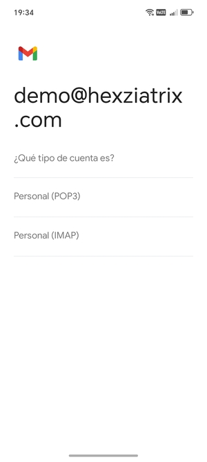 Seleccione Personal (POP3) o Personal (IMAP)