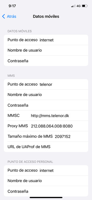 Introduzca la información de Internet