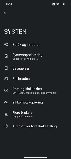 Velg Systemoppdatering